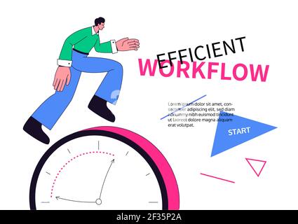 Efficient workflow - modern colorful line design style web banner with copy space for text. Time management, planning and business success idea. A com Stock Vector