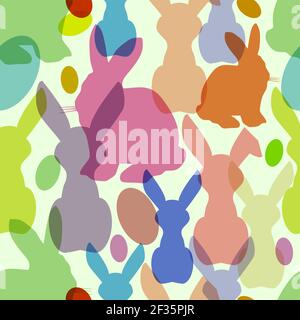 seamless easter backbround pattern,easter bunny silhouettes and eggs,vector Stock Vector