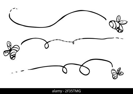 Vector Hand Draw Sketch, 3 Fly, insect Stock Vector