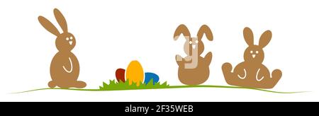eps vector illustration with easter rabbits in different brown colors for springtime advertising or traditional season concepts Stock Vector
