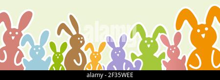 eps vector illustration with easter rabbits in different colors for springtime advertising or traditional season concepts Stock Vector