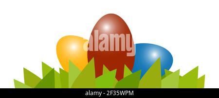 eps vector illustration with easter eggs lying in green grass for springtime advertising or traditional season concepts Stock Vector