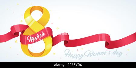 Horizontal Greeting card template. Happy International Womens Day template card for tickets, advertisements, newsletter, brochures, postcards, banners Stock Vector