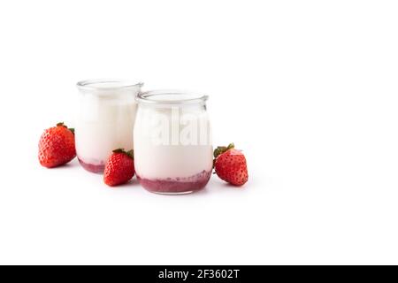 Panna cotta dessert with strawberry isolated on white background Stock Photo