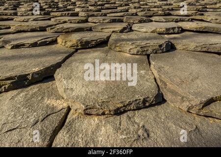 A closeup of the traditional slate roof in Auvergne Rhone-Alpes, France Stock Photo