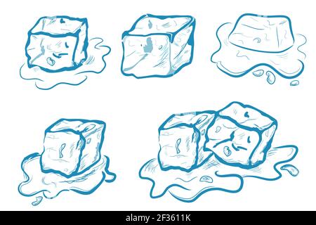 Vector Simple Hand Draw Sketch, Melting Ice Cube, Isolated on White Stock Vector