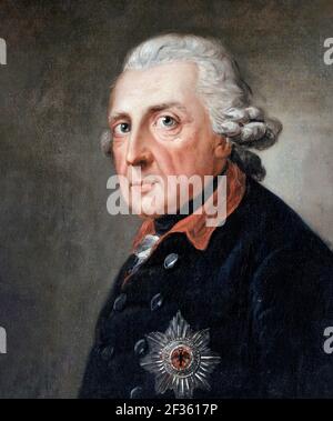 Frederick the Great. Portrait of  Frederick II of Prussia  (1712-1786) by Anton Graff,  oil on canvas, c.1781-86.. Frederick II  was King of Prussia from 1740 until his death in 1786 Stock Photo