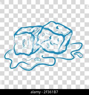 Vector Simple Hand Draw Sketch, Melting Ice Cube, at at Transparent Effect Background Stock Vector