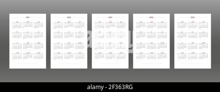 2021 2022 2023 2024 2025 calendar set in classic strict style. wall table calendar schedule, minimal restrained business design for notebook and plann Stock Vector