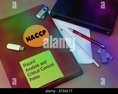 HACCP Hazard Analysis Critical Control Points. Medical concept. Safety Food Healthcare Certification. Healthy Nutrition Standards. Stock Photo