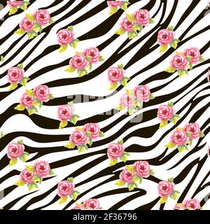Seamless floral pattern with zebra print Stock Vector