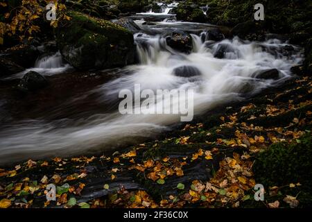 A small river waterfall at Aira Force in Ullswater in the Lake District, Cumbria. Stock Photo