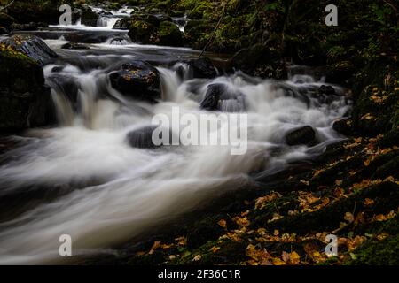 A small river waterfall at Aira Force in Ullswater in the Lake District, Cumbria. Stock Photo