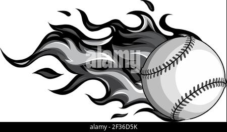 monochromatic Baseball with flames in white background vector illustration Stock Vector