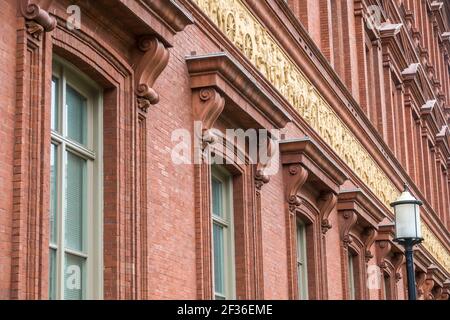 Washington DC,National Building Museum Pension Building,National Historic Landmark Renaissance Revival,exterior brick Civil War frieze, Stock Photo