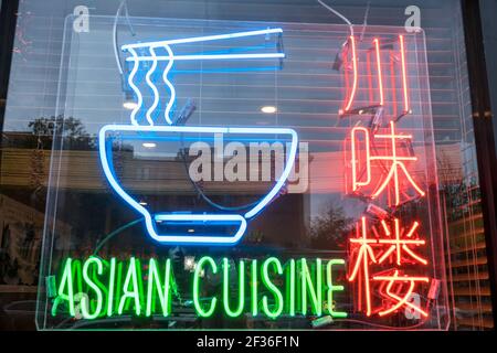 Washington DC,Logan Circle,neighborhood,14th Street Asian cuisine restaurant neon sign, Stock Photo