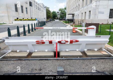 Washington DC,Library of Congress,John Adams building driveway security car vehicle barrier stop sign, Stock Photo
