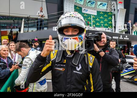 15 AITKEN Jack, Campos Racing, portrait, celebrating his win during the 2019 FIA Formula 2 championship, England from july 11 to 14, in Silverstone, Great Britain - Photo Sebastiaan Rozendaal / DPPI Stock Photo