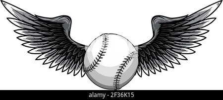 monochromatic vector illustratio of Baseball ball with wings Stock Vector