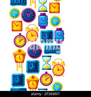 Seamless pattern with different clocks. Stylized icons for design and applications. Stock Vector