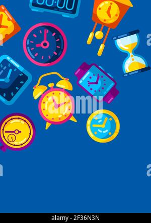Background with different clocks. Stylized icons for design and applications. Stock Vector