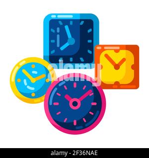 Background with different clocks. Stylized icons for design and applications. Stock Vector