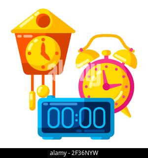 Background with different clocks. Stylized icons for design and applications. Stock Vector
