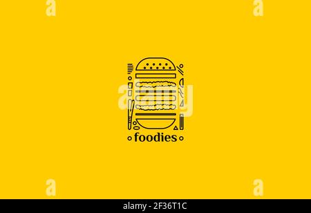 vintage line burger sandwich logo illustration suitable for restaurant or food business Stock Vector