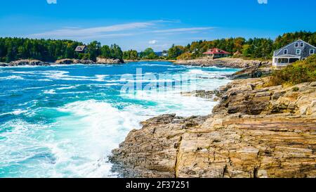 Beautiful view of the rocky coastline of Bailey Island, Maine Stock Photo
