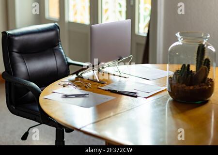 Home workstation for remote counseling, teaching, learning or meeting online Stock Photo