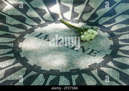 'Imagine' - the John Lennon memorial in Strawberry Fields, Central Park, New York City, USA Stock Photo