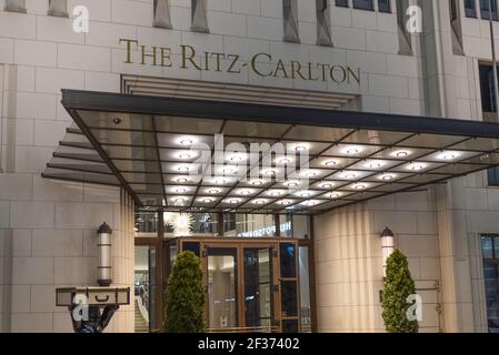 Famous Ritz Carlton Hotel in Berlin - CITY OF BERLIN, GERMANY - MARCH 11, 2021 Stock Photo