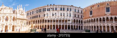 Panoramic of the inner courtyard of the Doge's Palace and the Basilica, Piazza San Marco in Venice in Veneto, Italy Stock Photo