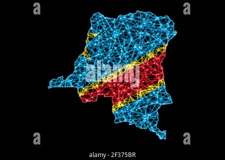 Map of Democratic Republic Congo, Polygonal mesh line map, modern map ...