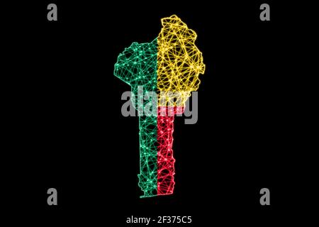 Map of Benin, Polygonal mesh line map, flag map Stock Photo