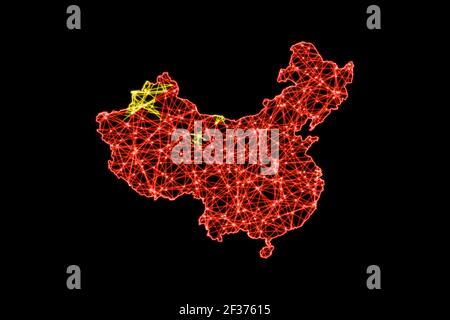 Map of China, Polygonal mesh line map, flag map Stock Photo