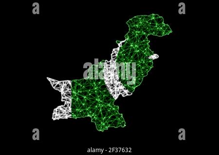 Map of Pakistan, Polygonal mesh line map, flag map Stock Photo