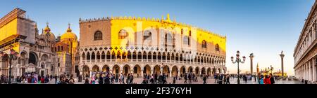 Panorama of the Cathedral and the Doge's Palace on Saint Mark's Square in Venice in Veneto, Italy