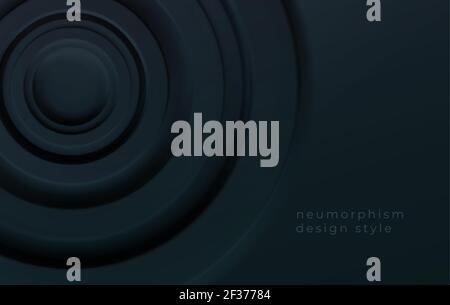 Black volumetric concentric circles. Modern trending technical background for presentations, web design. Vector illustration Stock Vector