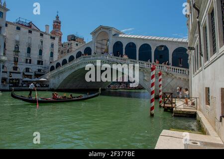 venice italy july 18 2020: rialto marble bridge in venice on a gorgeous sunny day