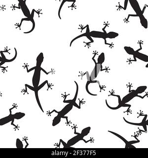 Black silhouette of lizard on white background. Seamless pattern. Vector Illustration. EPS10 Stock Vector