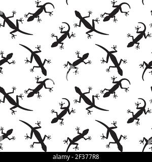 Black silhouette crawling in different directions of lizard on white background. Seamless pattern. Vector Illustration. EPS10 Stock Vector