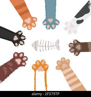 Set of cats paw cartoon vector illustration. Foot of domestic animal Stock Vector