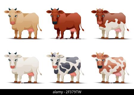 Vector cows. Cows of different colors on white background. Spotted cow illustration Stock Vector