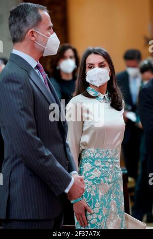 Madrid, Spain. 15th Mar, 2021. King Felipe VI of Spain, Queen Letizia of Spain attend the delivery of Accreditation of the 9th edition of 'Honorary Ambassadors of the Spain Brand' at El Pardo Royal Palace in Madrid, Spain. Credit: Jack Abuin/ZUMA Wire/Alamy Live News Stock Photo