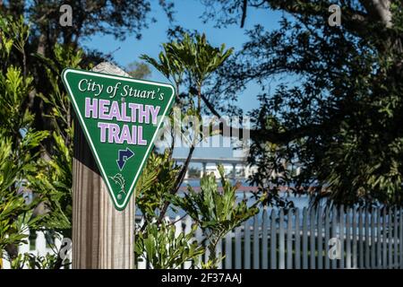 Downtown historic Stuart, FlorIda. Scenes along the streets with storefronts, restaurants and local hotels at the waterfront town in eastern Florida Stock Photo