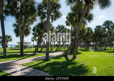 Downtown historic Stuart, FlorIda. Scenes along the streets with storefronts, restaurants and local hotels at the waterfront town in eastern Florida Stock Photo