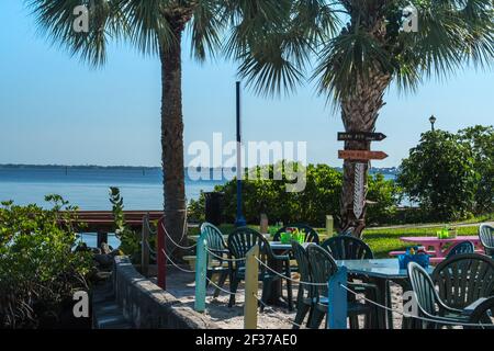 Downtown historic Stuart, FlorIda. Scenes along the streets with storefronts, restaurants and local hotels at the waterfront town in eastern Florida Stock Photo