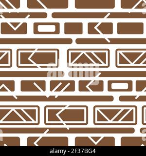 Horizontal vector brown white monochrome winter abstract geometric seamless pattern. Tribal illustration contains lines, triangles, rounded rectangles Stock Vector