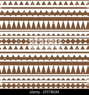 Horizontal Brown white vector monochrome abstract geometric seamless border pattern. Illustration contains lines, dots, triangles like mountains or tr Stock Vector